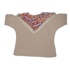 Vintage Hazelwoods Fringe Western Short Sleeve Cowboy Native Cotton Top